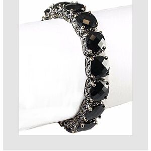 Bracelet CZ Black Silver Gold Tennis Statement Link Filigree Balinese 7.5" Women
